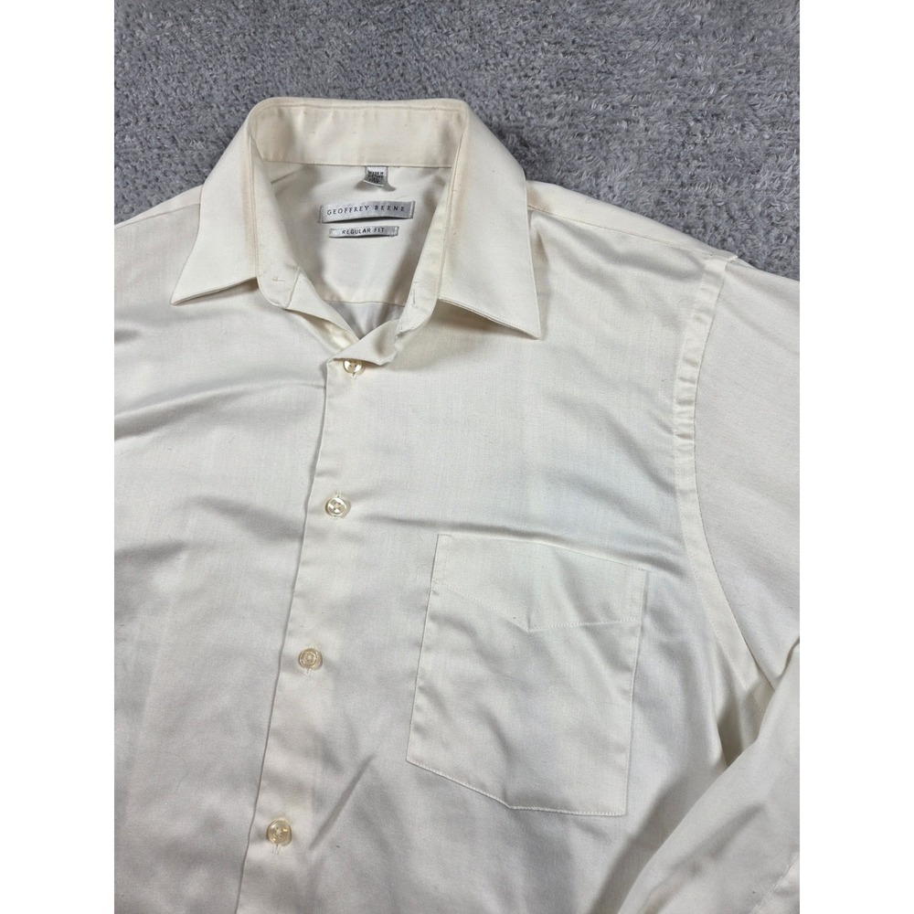 Geoffrey Beene Mens Cream Regular Fit Long Sleeve Button Down Dress Shirt‎